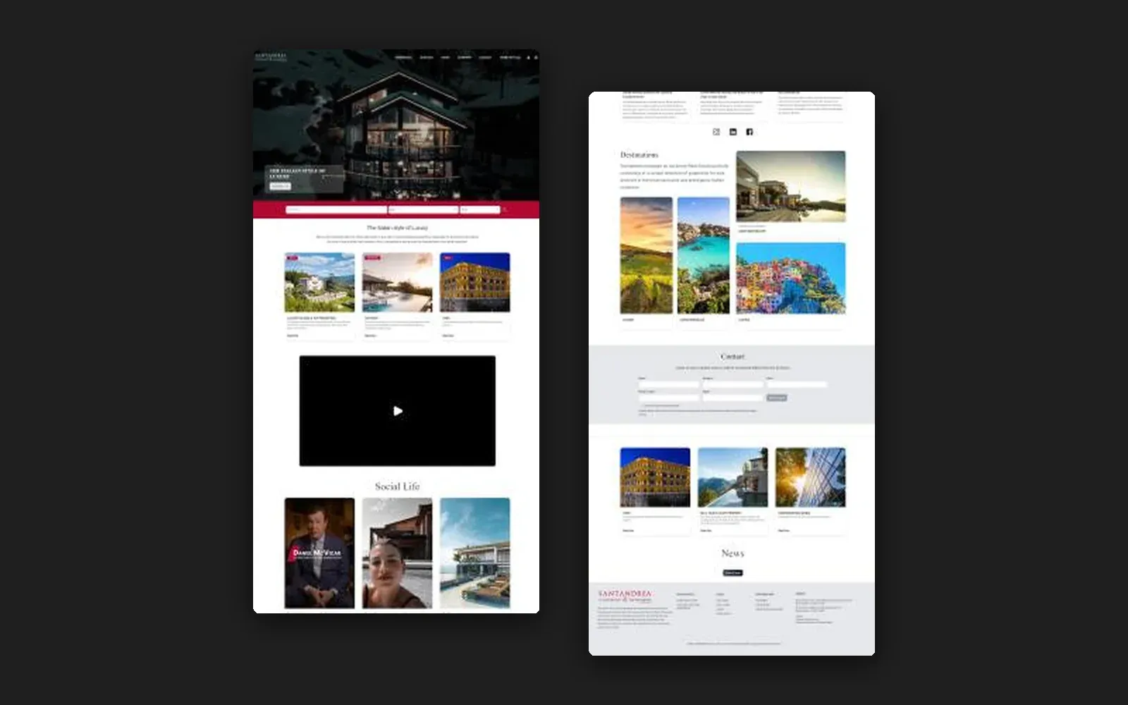 Santandrea Top Properties homepage as built in 2023, shown as one long page split into two columns